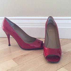 Stuart Weitzman Open Toe Red Patent Heel